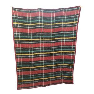Aurora Biederlack Throw Blanket Acrylic 72” X 56” Green Red Multicolor Plaids